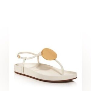 Tory Burch Patos Gold Tone Medallion Leather Thong